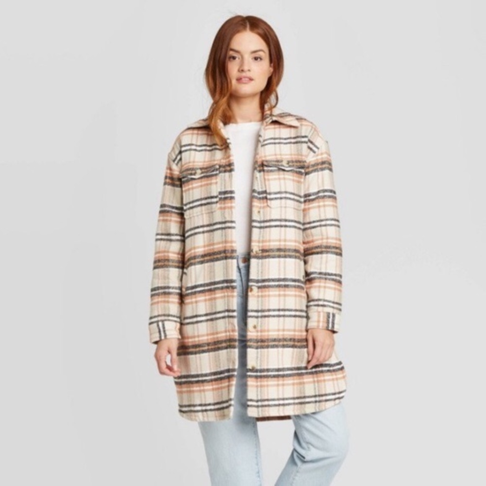 Target Universal Thread Mid Length Plaid Shirt Jacket Shacket Quilted Lining XS